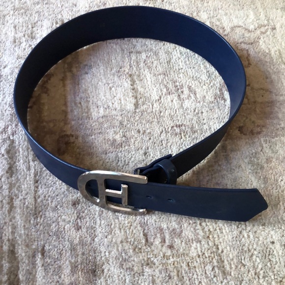 VTG Navy Blue Silver Tone Logo Belt Fashionable Size Small - Picture 3 of 9
